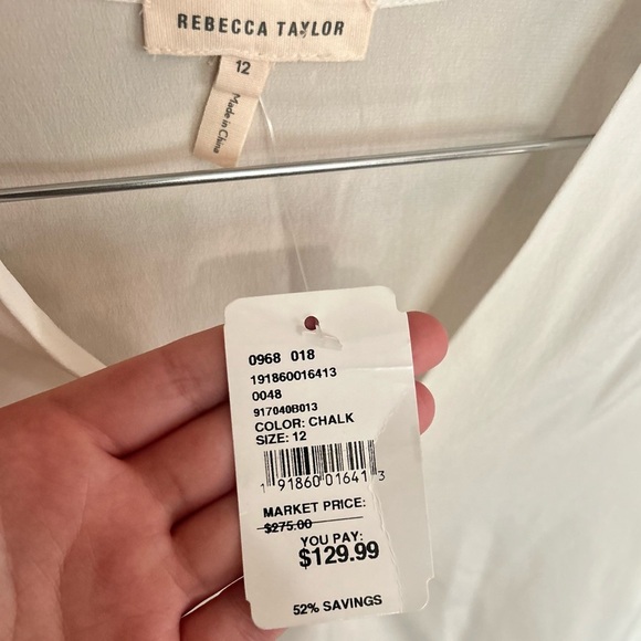 NWT Rebecca Taylor Blouse White Ivory Peplum V-Neck 100% Silk Size 12 - Picture 5 of 8